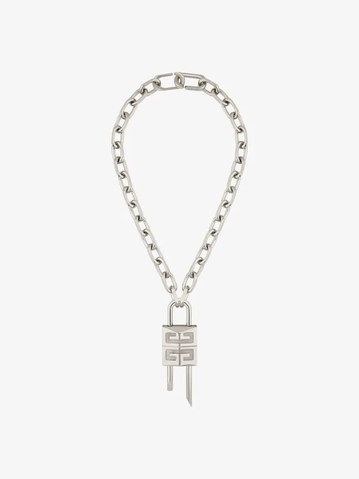 Men Jewelry Givenchy Medium Lock Necklace In Metal Silvery