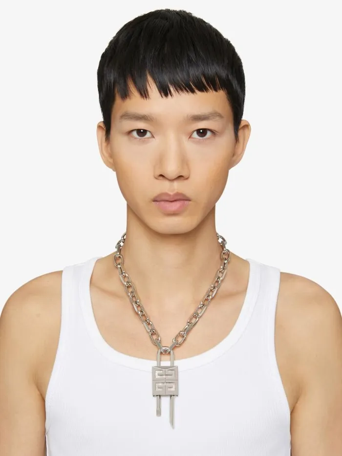 Men Jewelry Givenchy Medium Lock Necklace In Metal Silvery