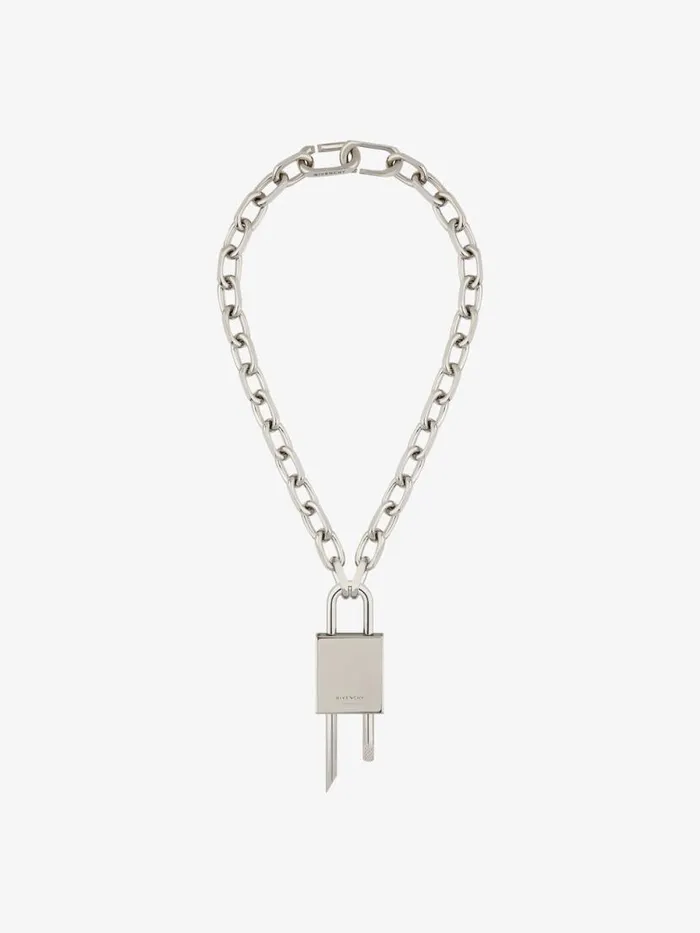 Men Jewelry Givenchy Medium Lock Necklace In Metal Silvery
