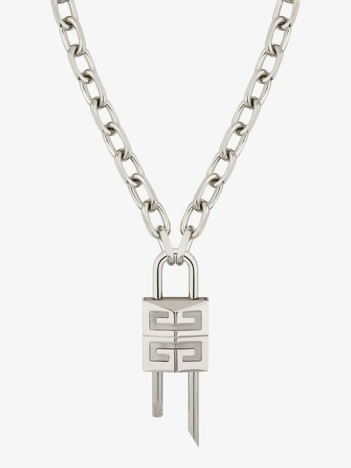 Men Jewelry Givenchy Medium Lock Necklace In Metal Silvery