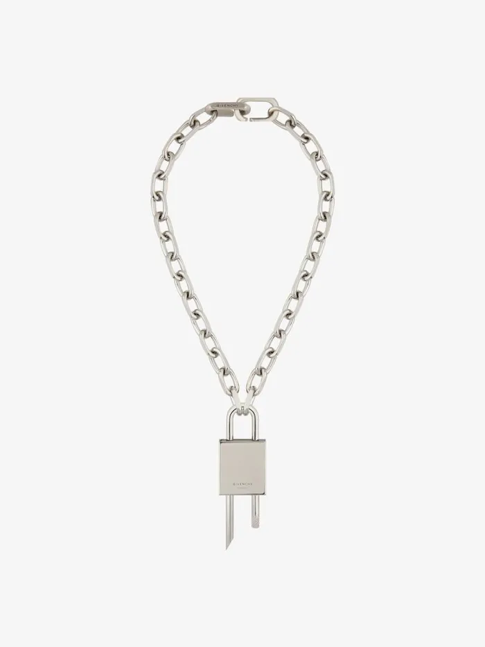 Men Jewelry Givenchy Medium Lock Necklace In Metal Silvery