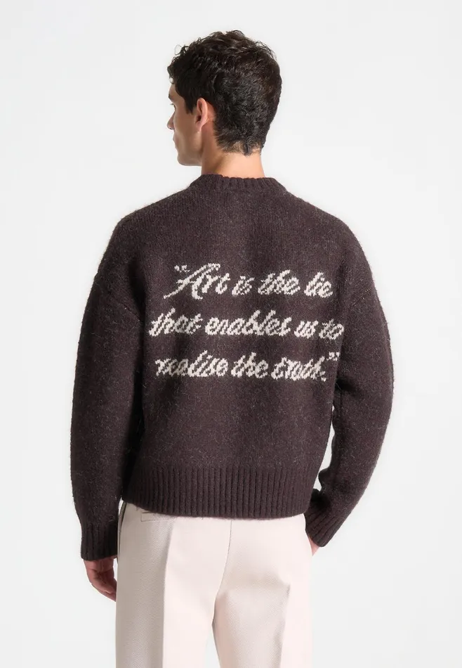 Men Manire De Voir Art Slogan Brushed Wool Knit Jumper Brown