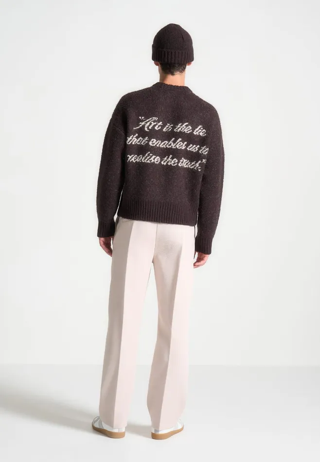 Men Manire De Voir Art Slogan Brushed Wool Knit Jumper Brown