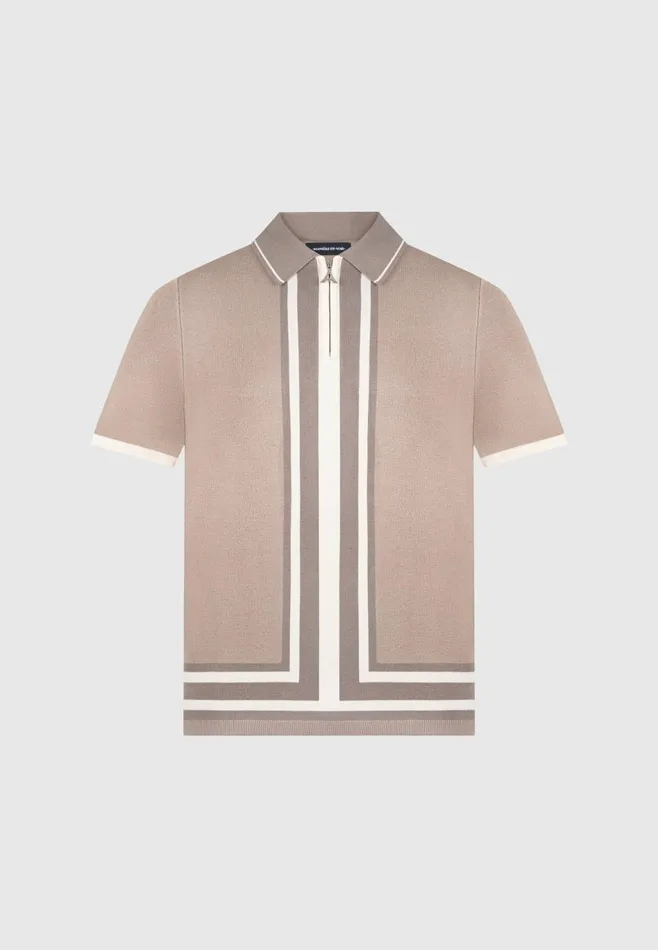 Men Manire De Voir Contrast Border Knit Zip Polo Shirt Taupe