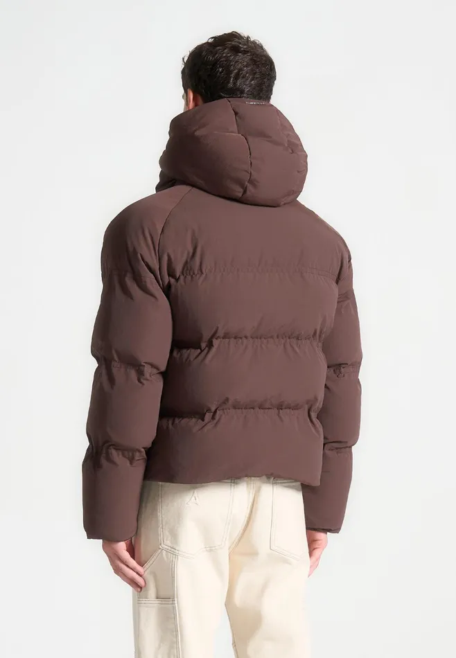 Men Manire De Voir Cropped Raglan Wrap Neck Puffer Jacket Brown
