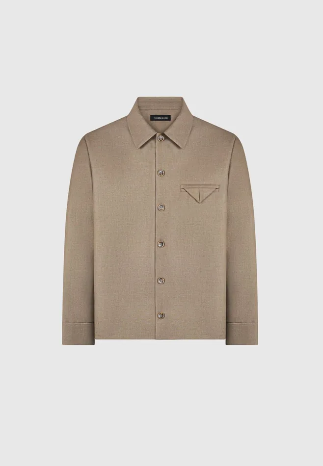 Men Manire De Voir Hatched Tailored Long Sleeve Overshirt Khaki
