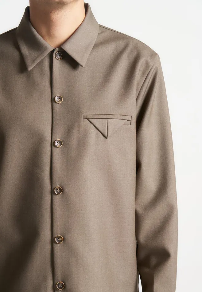 Men Manire De Voir Hatched Tailored Long Sleeve Overshirt Khaki