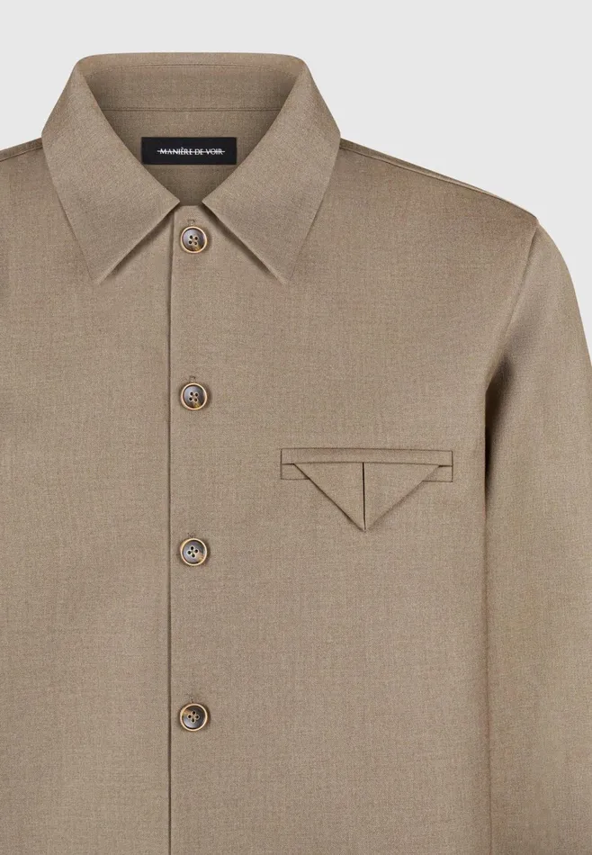 Men Manire De Voir Hatched Tailored Long Sleeve Overshirt Khaki