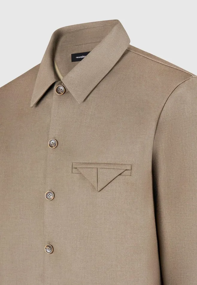 Men Manire De Voir Hatched Tailored Long Sleeve Overshirt Khaki