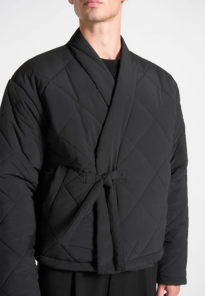 Men Manire De Voir Kimono Quilted Wrap Puffer Jacket Black
