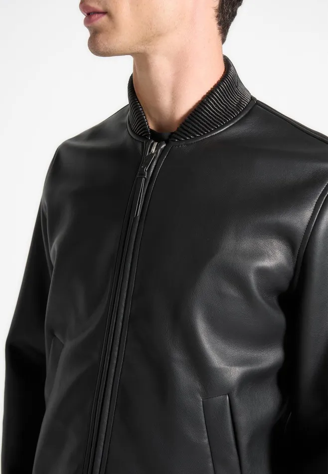 Men Manire De Voir Leather Bomber Jacket Black