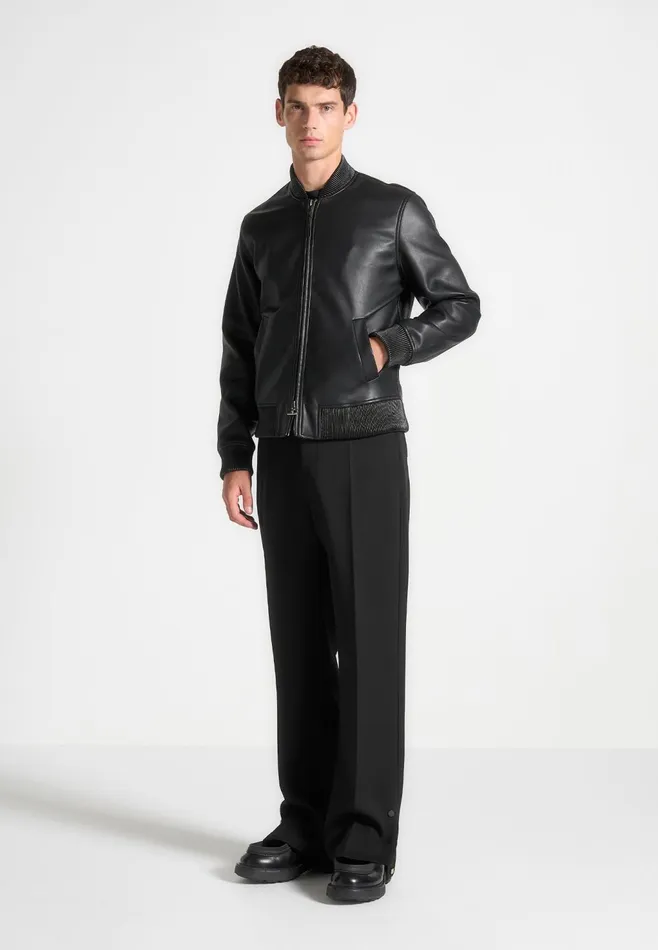 Men Manire De Voir Leather Bomber Jacket Black