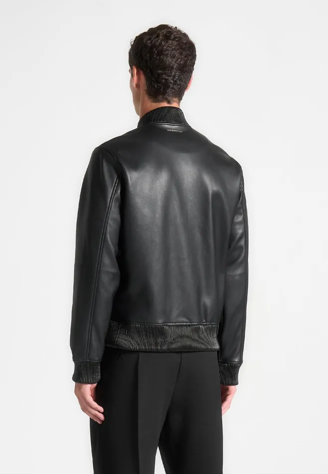 Men Manire De Voir Leather Bomber Jacket Black