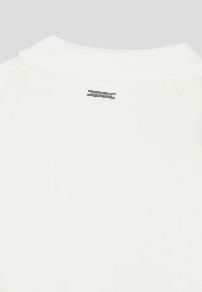 Men Manire De Voir Merino Wool Long Sleeve Polo Top With Zip Off White