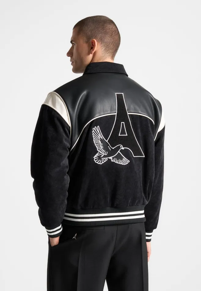 Men Manire De Voir Raglan Corduroy Eiffel Varsity Jacket Black