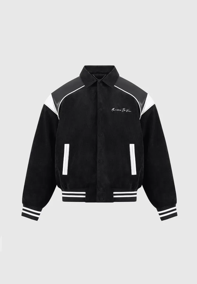 Men Manire De Voir Raglan Corduroy Eiffel Varsity Jacket Black