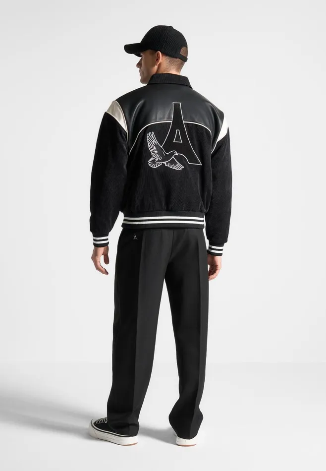Men Manire De Voir Raglan Corduroy Eiffel Varsity Jacket Black