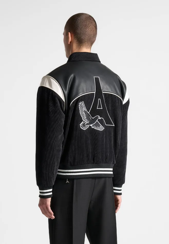 Men Manire De Voir Raglan Corduroy Eiffel Varsity Jacket Black