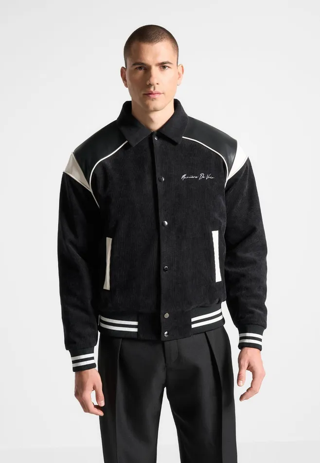 Men Manire De Voir Raglan Corduroy Eiffel Varsity Jacket Black