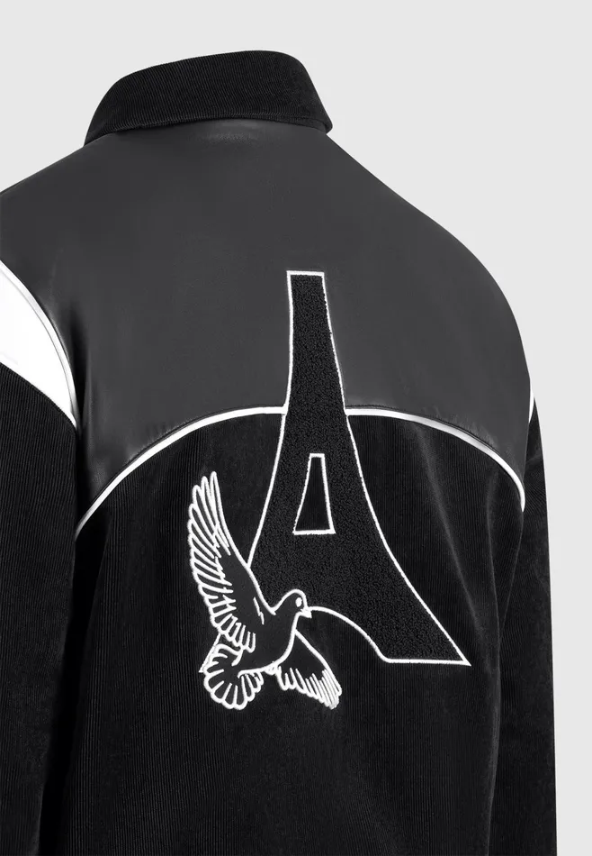 Men Manire De Voir Raglan Corduroy Eiffel Varsity Jacket Black