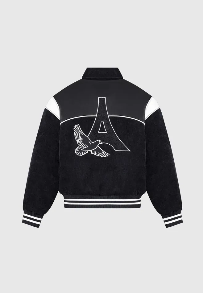 Men Manire De Voir Raglan Corduroy Eiffel Varsity Jacket Black
