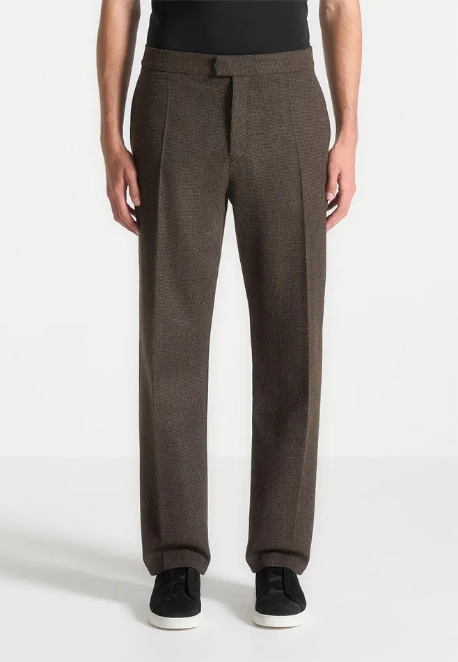 Men Manire De Voir Regular Fit Houndstooth WoolBlend Trousers Brown