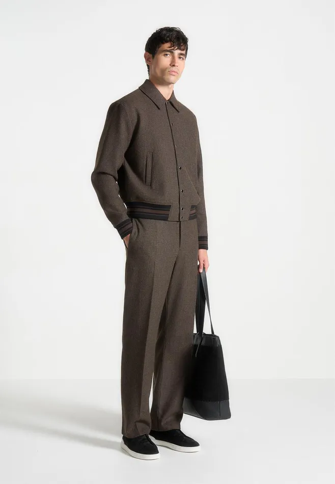 Men Manire De Voir Regular Fit Houndstooth WoolBlend Trousers Brown