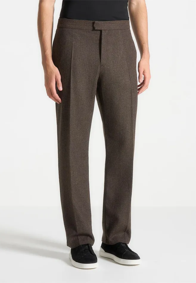 Men Manire De Voir Regular Fit Houndstooth WoolBlend Trousers Brown