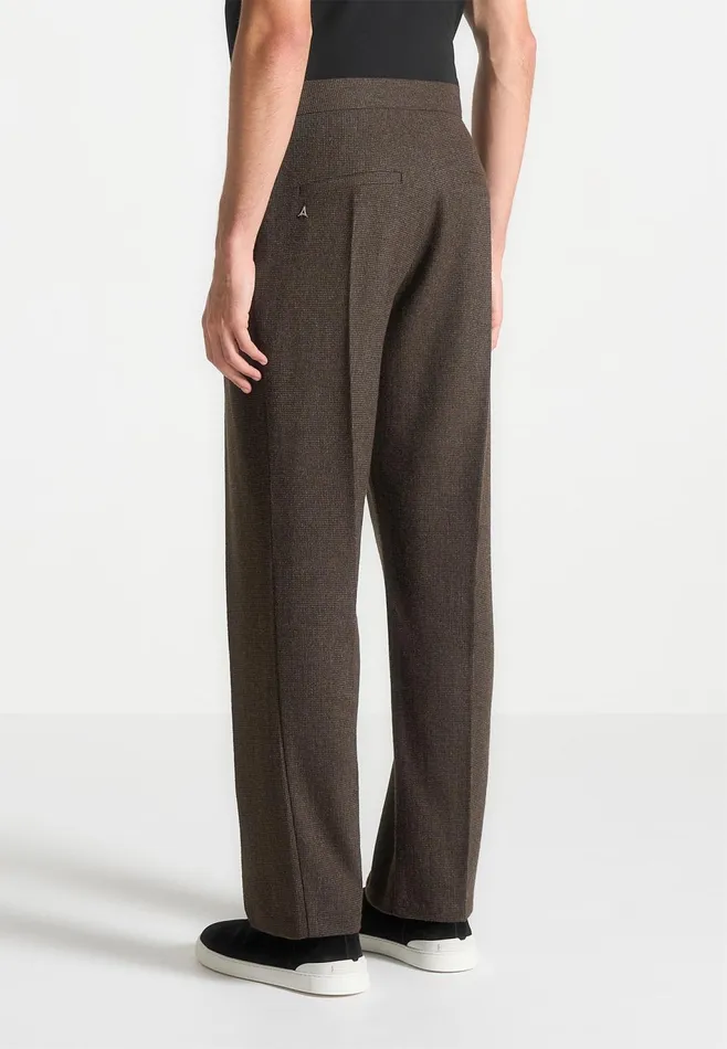 Men Manire De Voir Regular Fit Houndstooth WoolBlend Trousers Brown