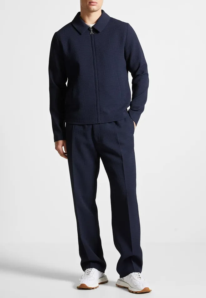 Men Manire De Voir Regular Fit Waffle Seersucker Tailored Trousers Navy