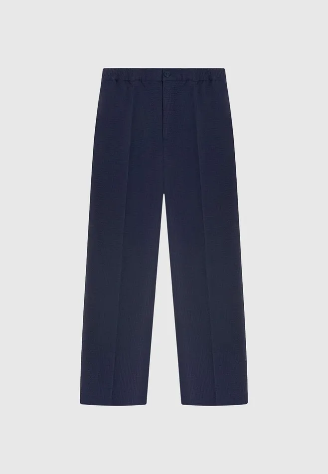 Men Manire De Voir Regular Fit Waffle Seersucker Tailored Trousers Navy