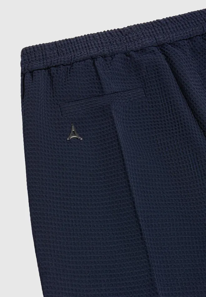 Men Manire De Voir Regular Fit Waffle Seersucker Tailored Trousers Navy