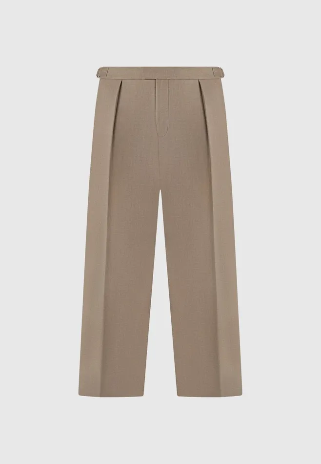 Men Manire De Voir Relaxed Fit Hatched Pleated Tailored Trousers Khaki
