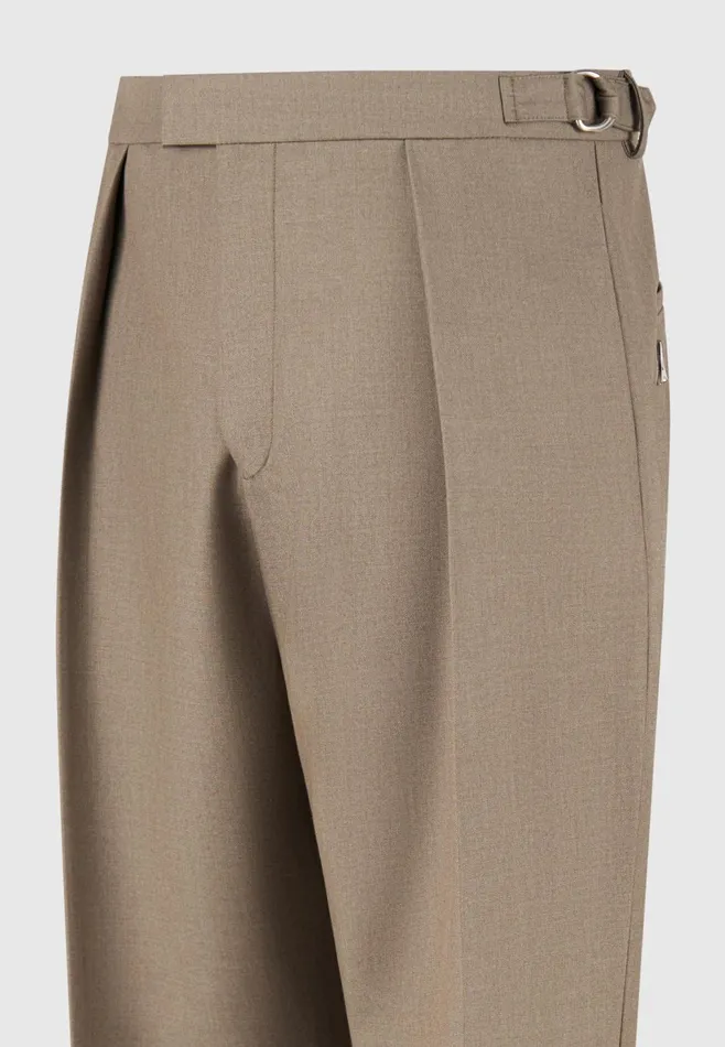Men Manire De Voir Relaxed Fit Hatched Pleated Tailored Trousers Khaki