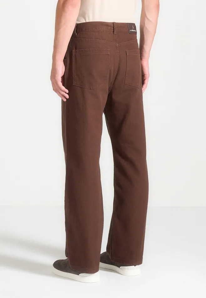 Men Manire De Voir Relaxed Fit Pleated Gabardine Jeans Brown
