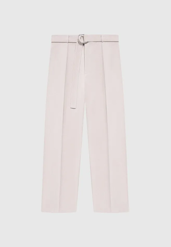 Men Manire De Voir Relaxed Fit Textured Belted Tailored Trousers Stone