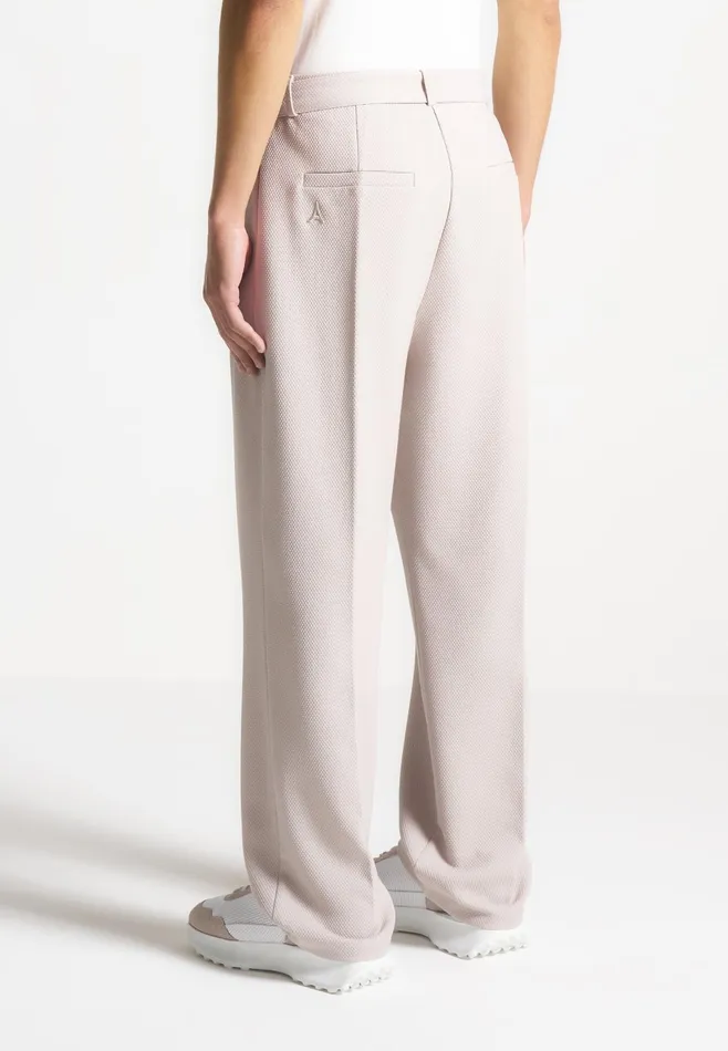Men Manire De Voir Relaxed Fit Textured Belted Tailored Trousers Stone