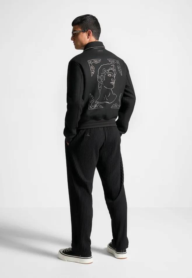 Men Manire De Voir Rhinestone Wool Blend Varsity Jacket Black