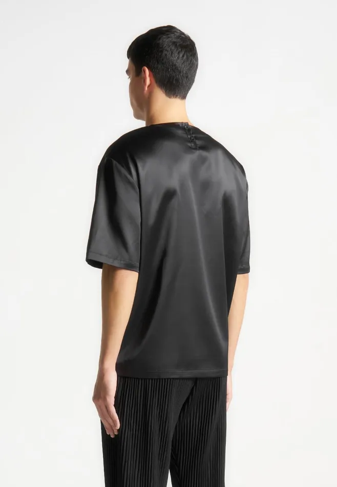 Men Manire De Voir Satin Boxy Fit TShirt Black