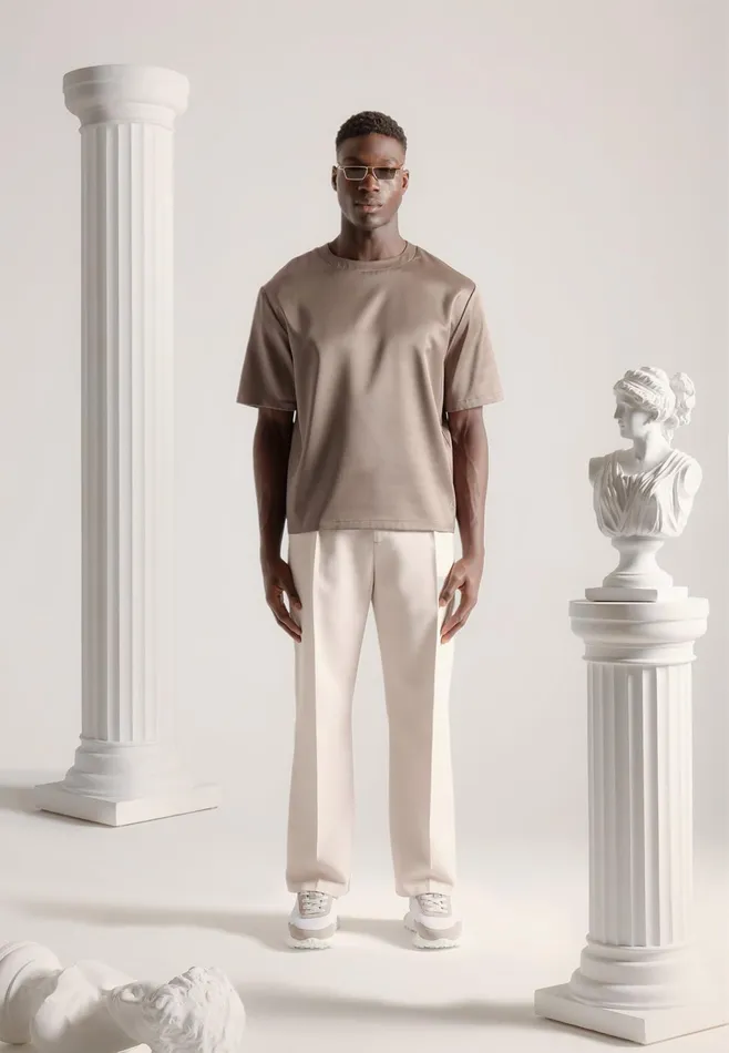 Men Manire De Voir Satin Boxy Fit TShirt Taupe