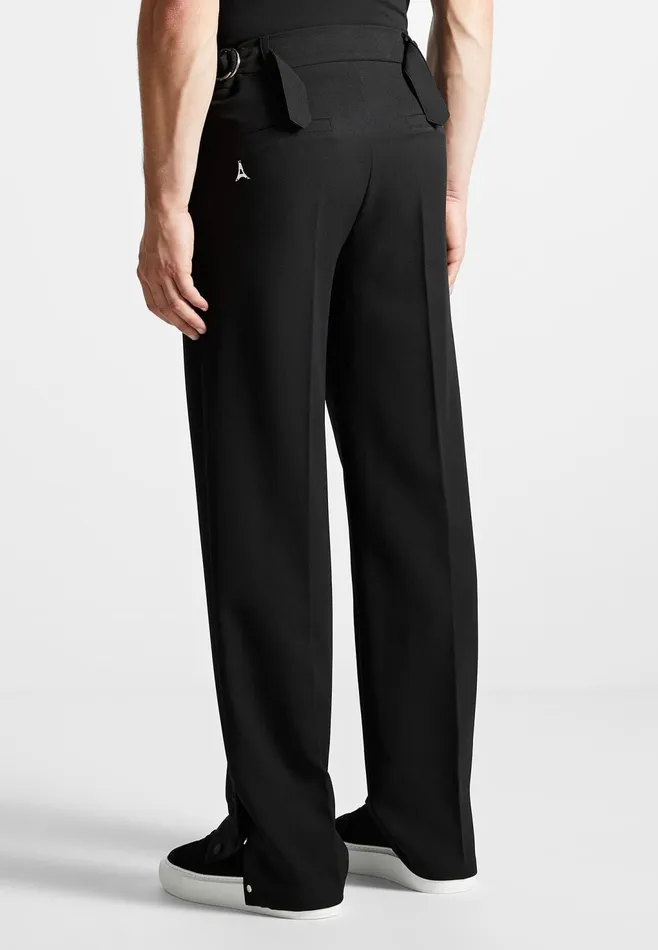 Men Manire De Voir Straight Leg Buttoned Cuff Trousers Black