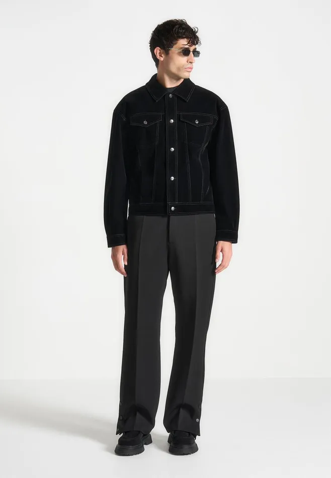 Men Manire De Voir Velvet Contrast Stitch Trucker Jacket Black