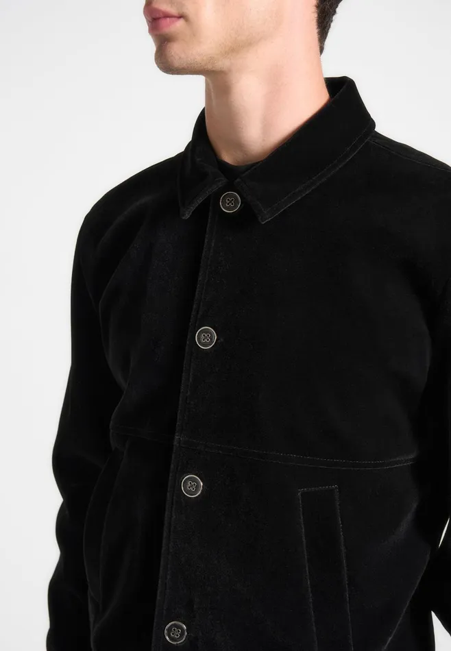 Men Manire De Voir Velvet Trucker Jacket Black