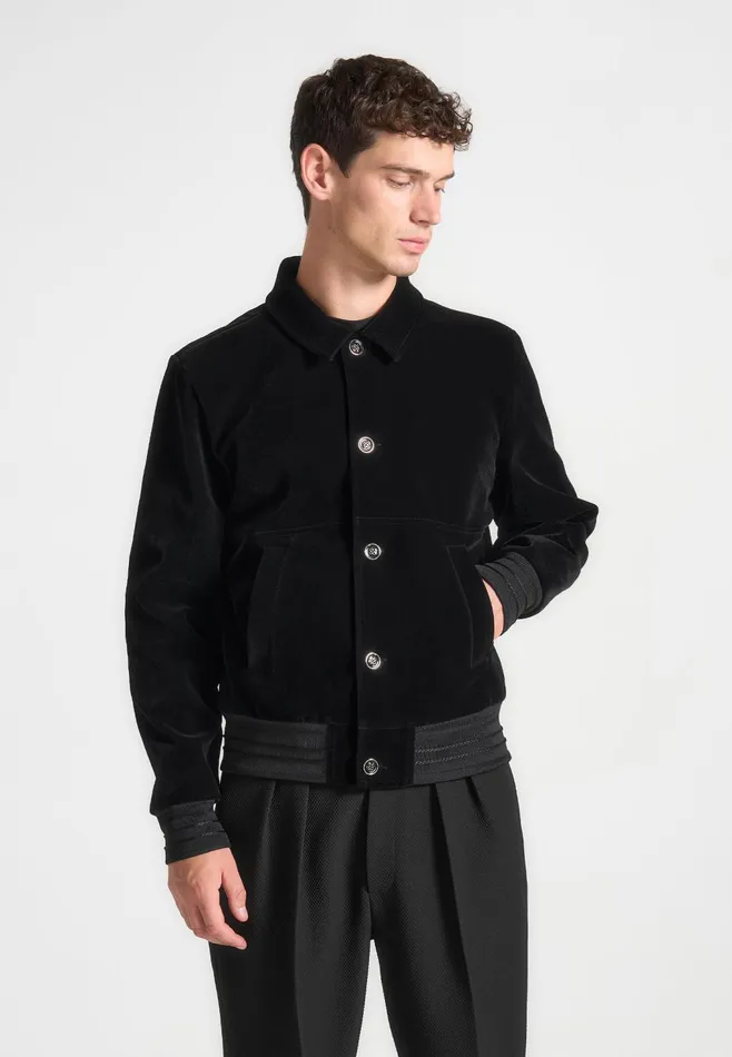 Men Manire De Voir Velvet Trucker Jacket Black