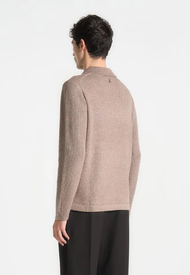 Men Manire De Voir Wool Revere Long Sleeve Polo Top Taupe