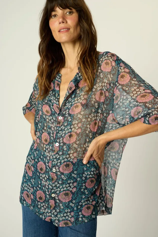 Men Natalie Martin Kevin Shirt Unisex Vintage Flowers Indigo