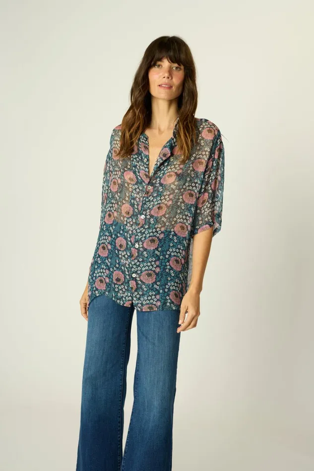 Men Natalie Martin Kevin Shirt Unisex Vintage Flowers Indigo