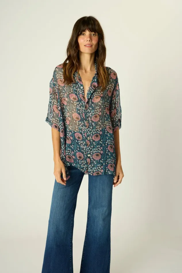Men Natalie Martin Kevin Shirt Unisex Vintage Flowers Indigo