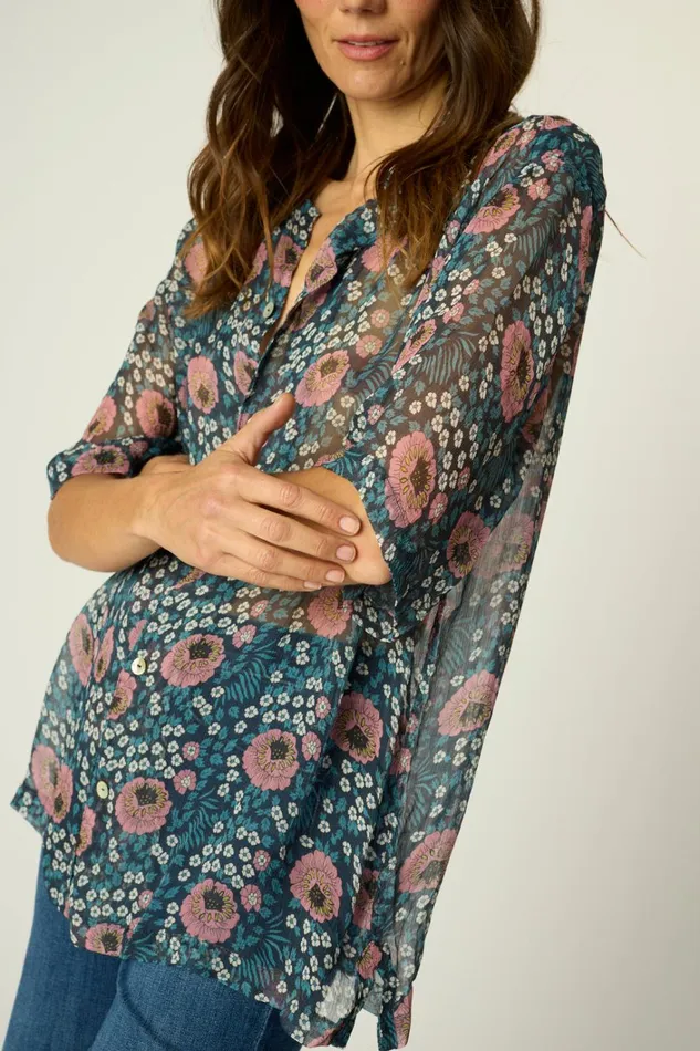 Men Natalie Martin Kevin Shirt Unisex Vintage Flowers Indigo