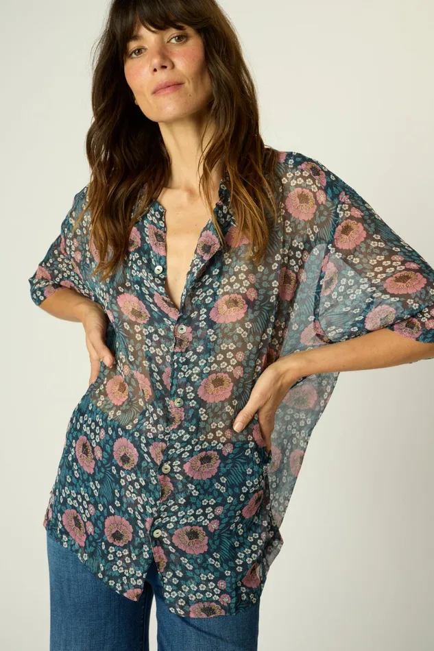 Men Natalie Martin Kevin Shirt Unisex Vintage Flowers Indigo